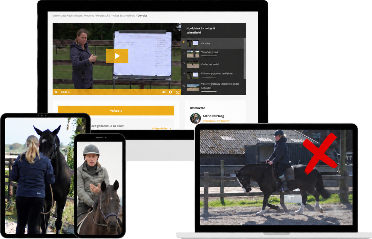 Cursusmockup: een online cursusles op laptop, tablet en telefoon